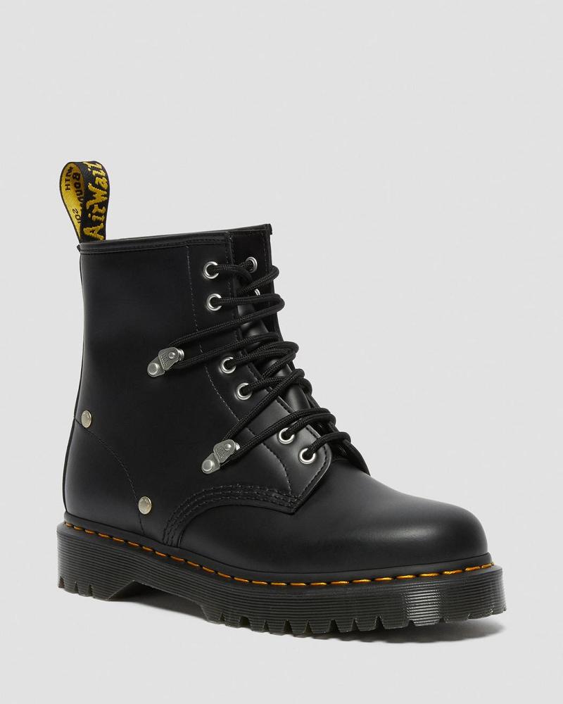 Black Women\'s Dr Martens 1460 Bex Stud Leather Lace Up Boots | CA 151KOR